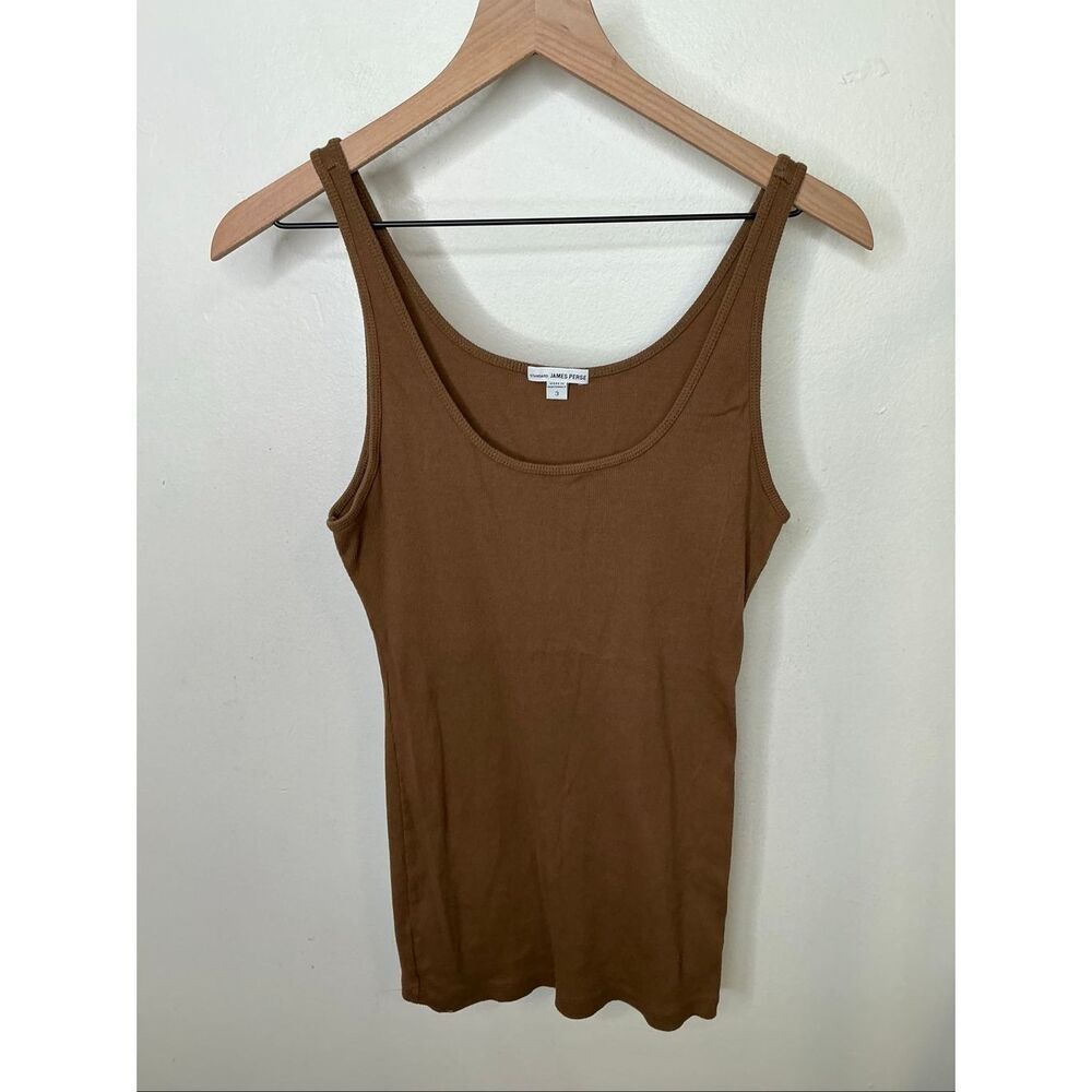 James Perse Ribbed Scoop Tank Top | 3/Large in  Brown